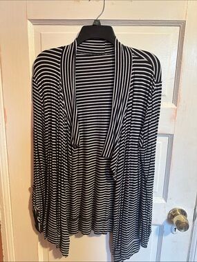 Navy & White Striped Open-Front Cardigan